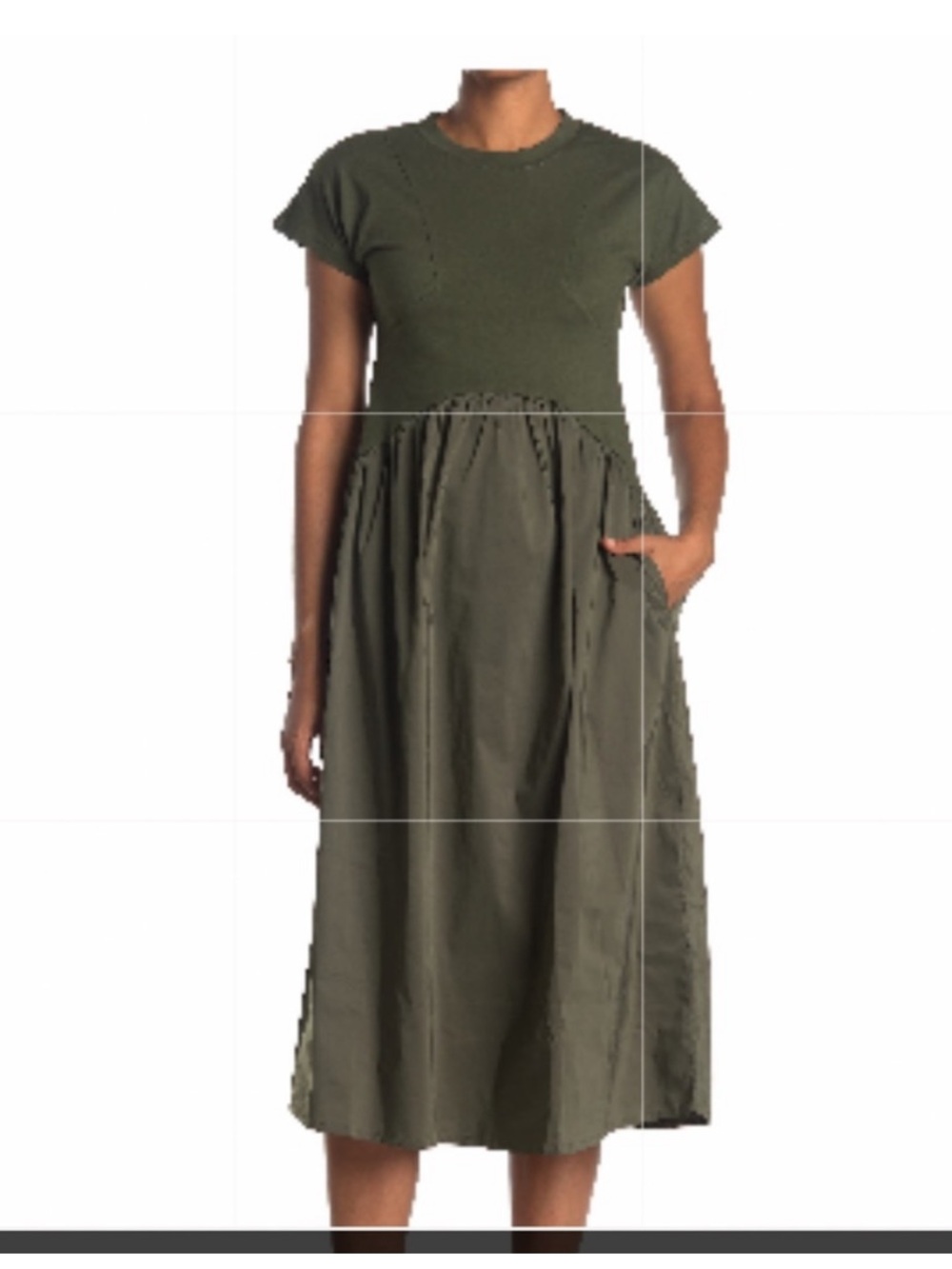 MELLODAY Olive Green Short Sleeve Midi Dress with Pockets